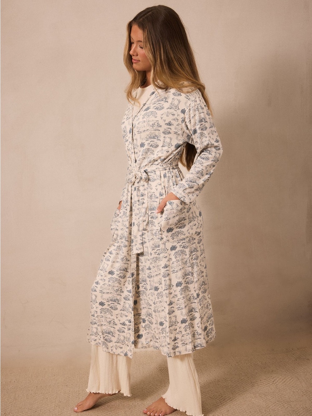 Solly Baby Women's Printed Long Robe Wrap - Cream & Blue